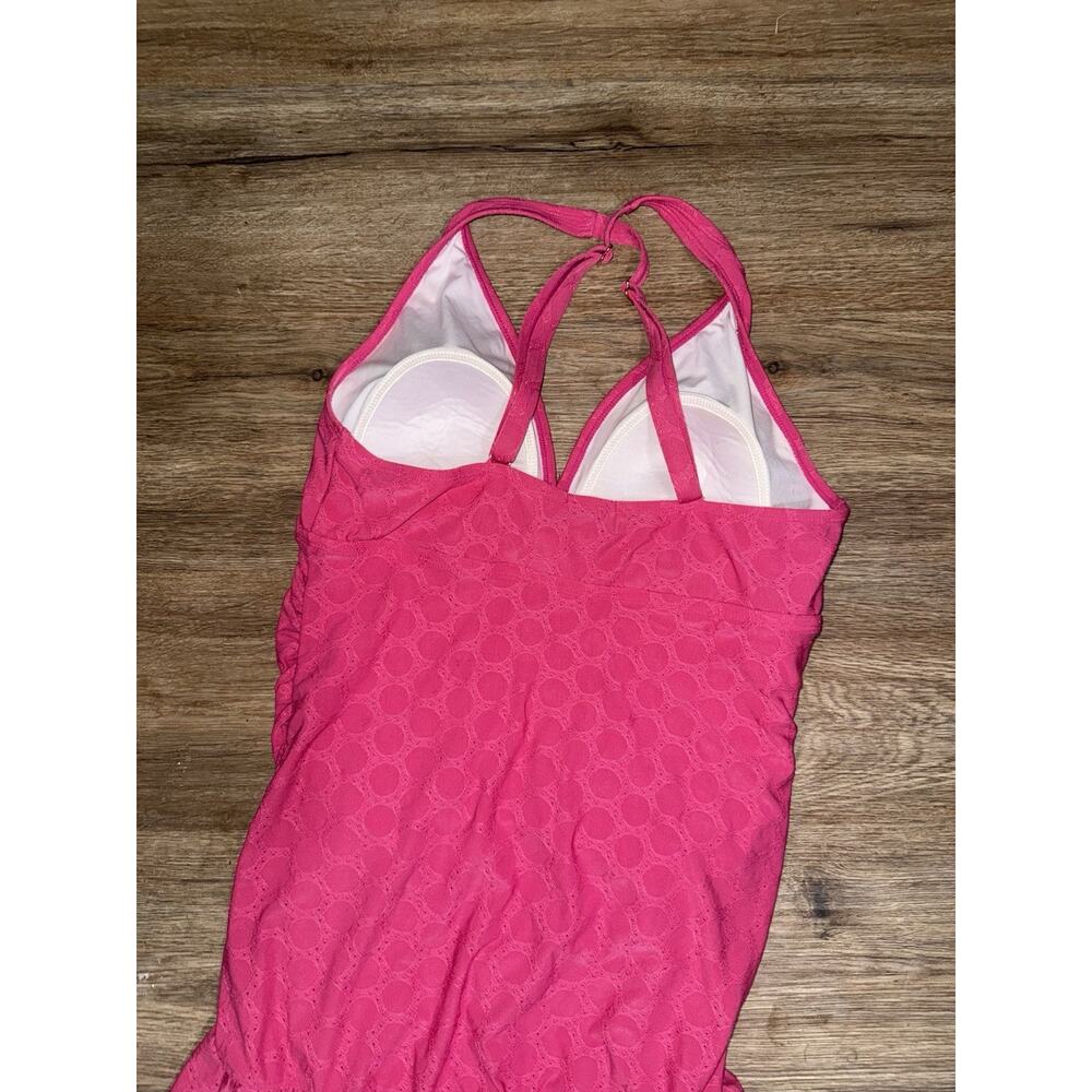 Crown & Ivy women's one-piece ruffle swimdress Hot Pink Preppy Beach Large - Picture 4 of 5